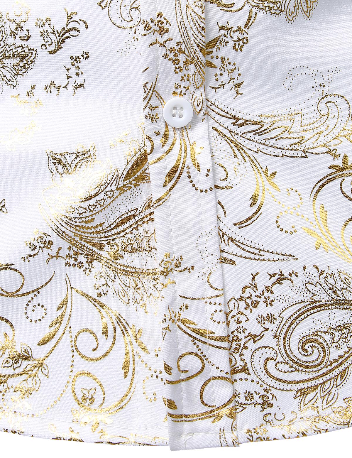 ZEROYAA Men's Luxury Paisley Dress Shirt Shiny Floral Printed Button Down Shirts for Party Prom Casual Elegant Father's Day Gift for Boyfriend Dad Gifts Black People Menswear Fabric Long Sleeve Top Vneck