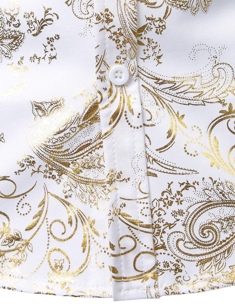 ZEROYAA Men's Luxury Paisley Dress Shirt Shiny Floral Printed Button Down Shirts for Party Prom Casual Elegant Father's Day Gift for Boyfriend Dad Gifts Black People Menswear Fabric Long Sleeve Top Vneck