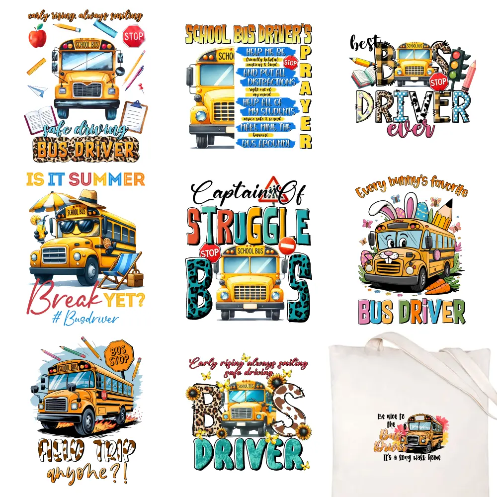 9 Pcs Bus Driver Iron on Transfers iron on decals Transfers Sticker On Clothes Washable heat transfer stickers casual style. Iron On Transfer Patches Hoodie DIY Crafts