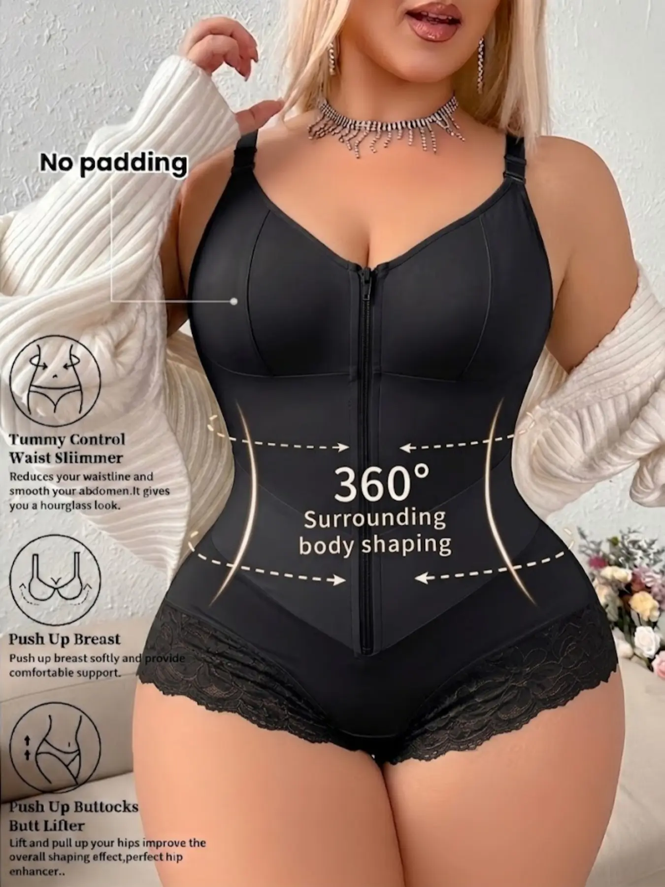 1 Count Fajas Colombianas Moldeadoras Postpartum Shapewear, V-Shaped Faja Body Shaper for Women Under Dress, Butt Lifting And Tummy Control Full Body Shaper, Waist Shaping Girdles, Post Surgery Compression Garment with Hooks Crotch