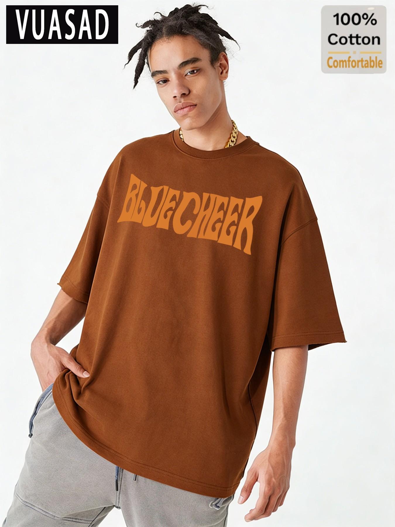 100% Cotton Short Sleeve T-Shirt, Street Style Vintage Letter Print, Loose Fit Drop Shoulder Top, Casual Half Sleeve Tee