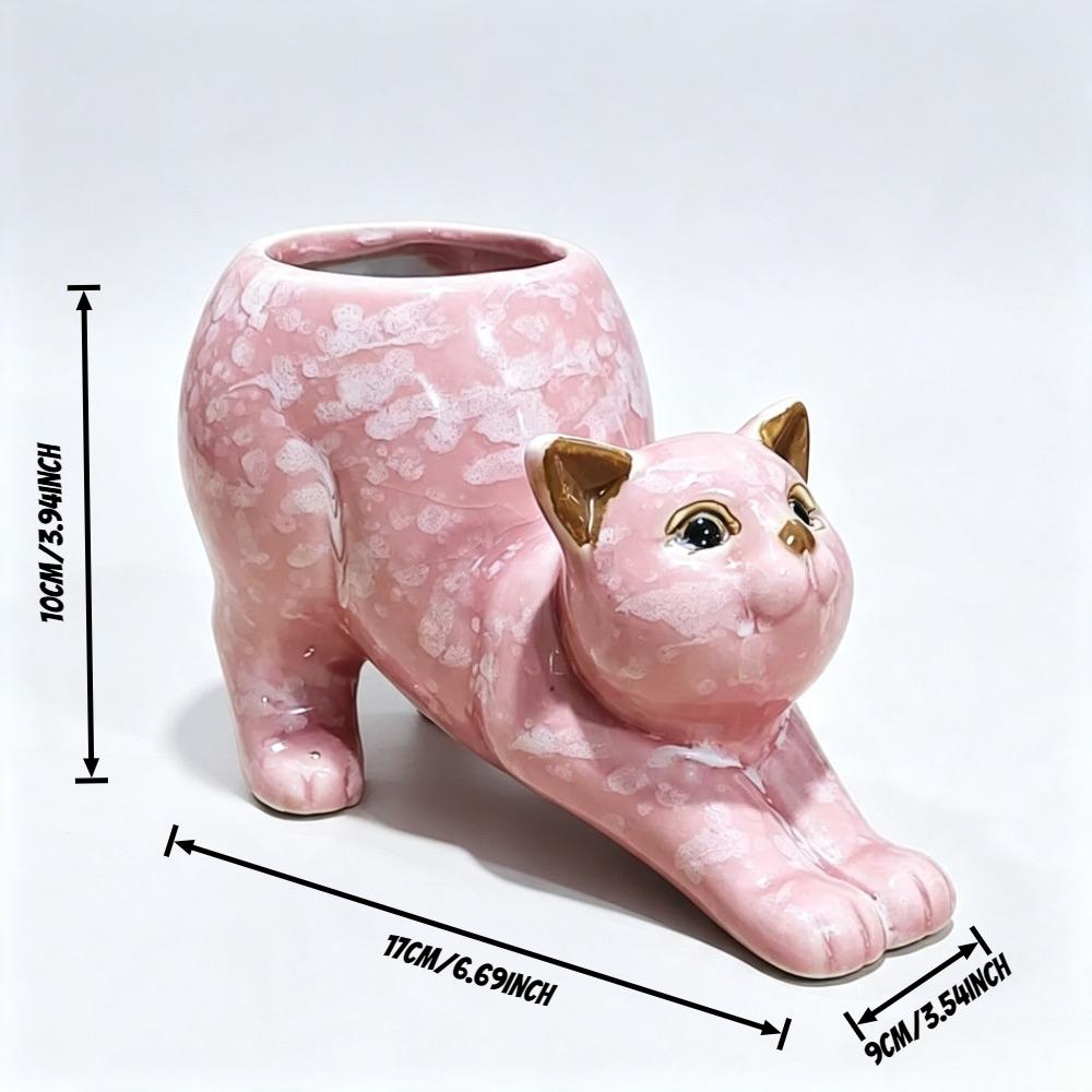 Cute Cat Planter Pot with Drainage Hole Succulent Cactus Planter | Novelty Bonsai Flowerpot, , Cat Vase & Cat Flower, Desk Windowsill Shelf Decor Gift