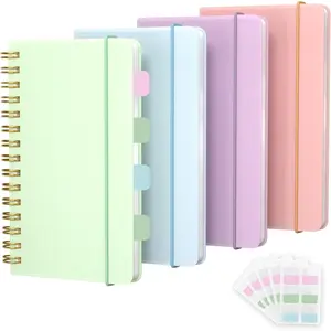 4 Pack 5x7 Small Spiral Notebook, Hardcover Spiral Journal Notebook with Removable Dividers Tabs, Note Books for Note Taking, Work, School, Cute Notebooks with Strap 50 Sheet