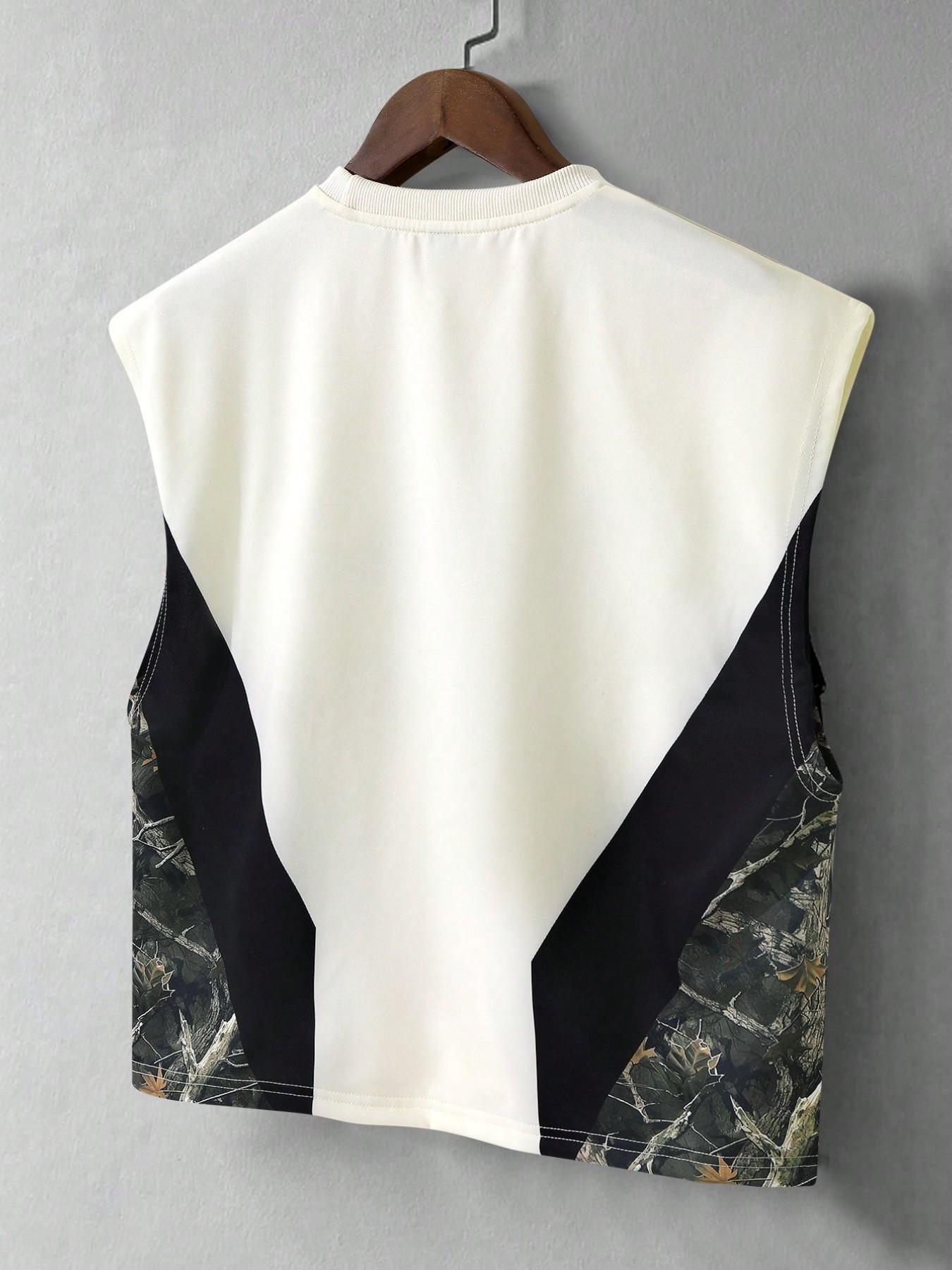 Y2K Racing Sleeveless Top, Camo Patchwork Streetwear, 23 Number American Flag Pattern, Men's Vintage Motorcycle Sweatshirt