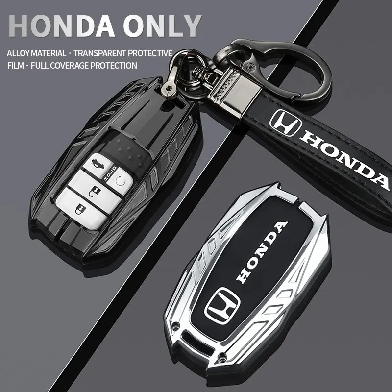 Suitable for Honda CR-V, Civic, Accord, Vezel / XR-V, Odyssey, Pilot, Passport, Ridgeline, Breeze, Insight, Clarity metal car key protective case, key cover, remote control cover, keychain, keychain accessory, mech-style key pouch with glow-in-the-dark lo