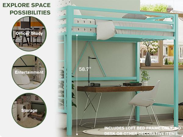 MUTICOR Metal Loft Bed Twin Size with Safety Guardrail&Removable Ladder,【Frame Only No Mattress】Space-Saving Bed for Bedroom/Dorm#TikTokShopBlackFriday #ChristmasGifts