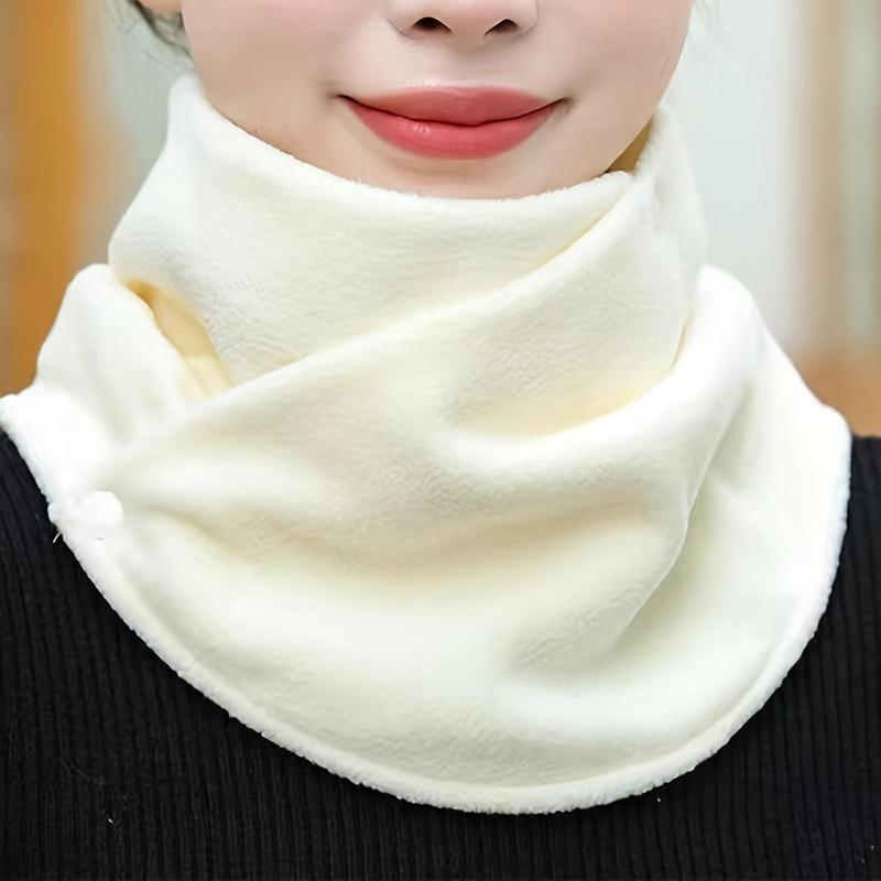 Classic Solid Color Velvet Scarf, Front Button Design, Thickened for Autumn and Winter, Casual Style, Suitable for Cycling and Windproof, Scarf