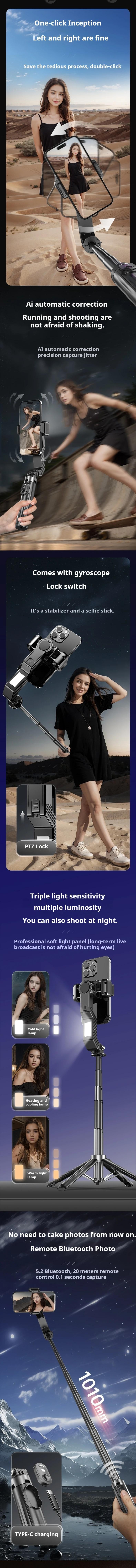 Handheld Gimbal Stabilizer Smartphone Camera Stabilizer Selfie Stick Tripod Stand Wireless Remote for IPhone Android Smartphone Camera Accessories