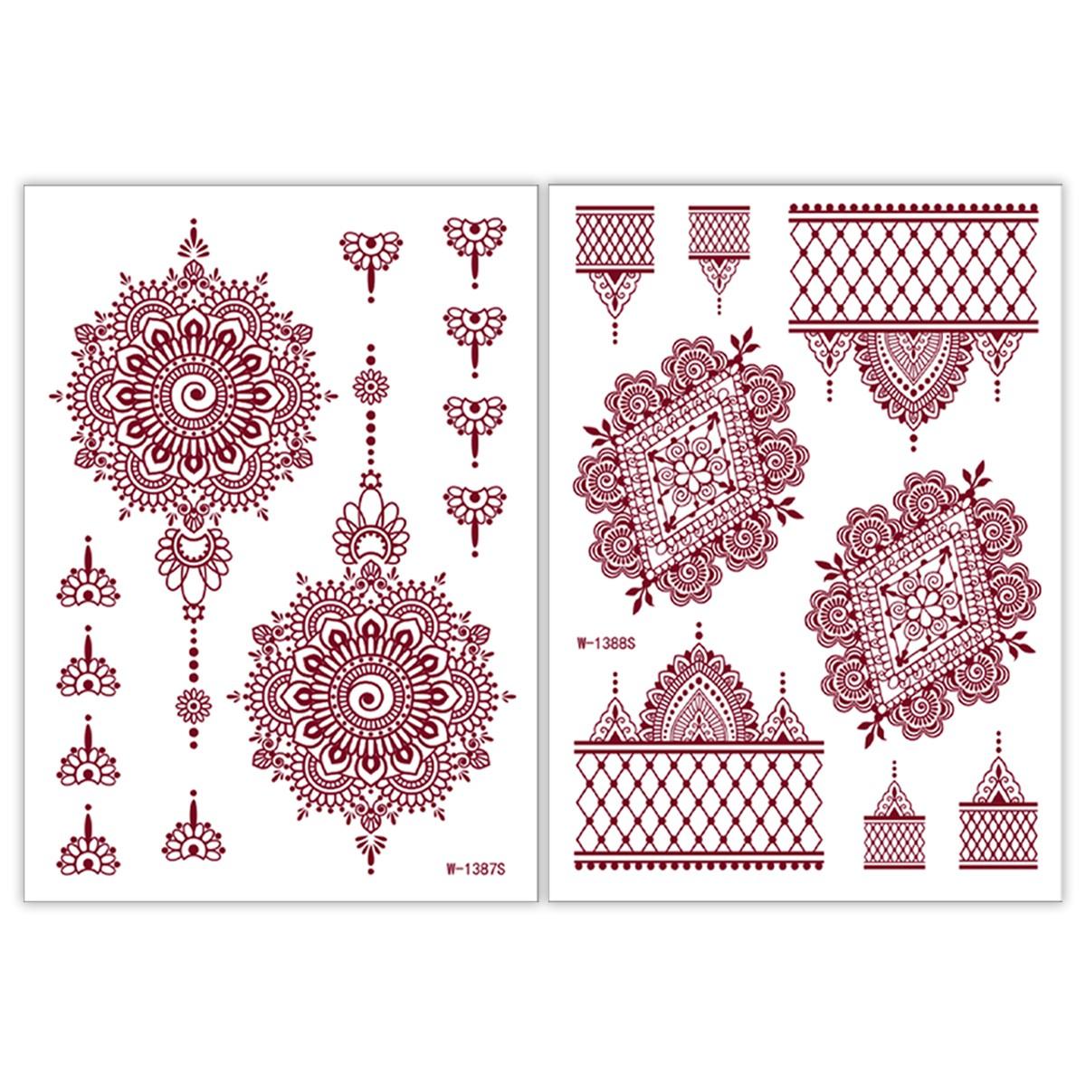 2pcs Exotic Henna Style Temporary Tattoos, Intricate Mandala & Floral Patterns, Waterproof, Long-Lasting, Easy Application, Ideal for Parties