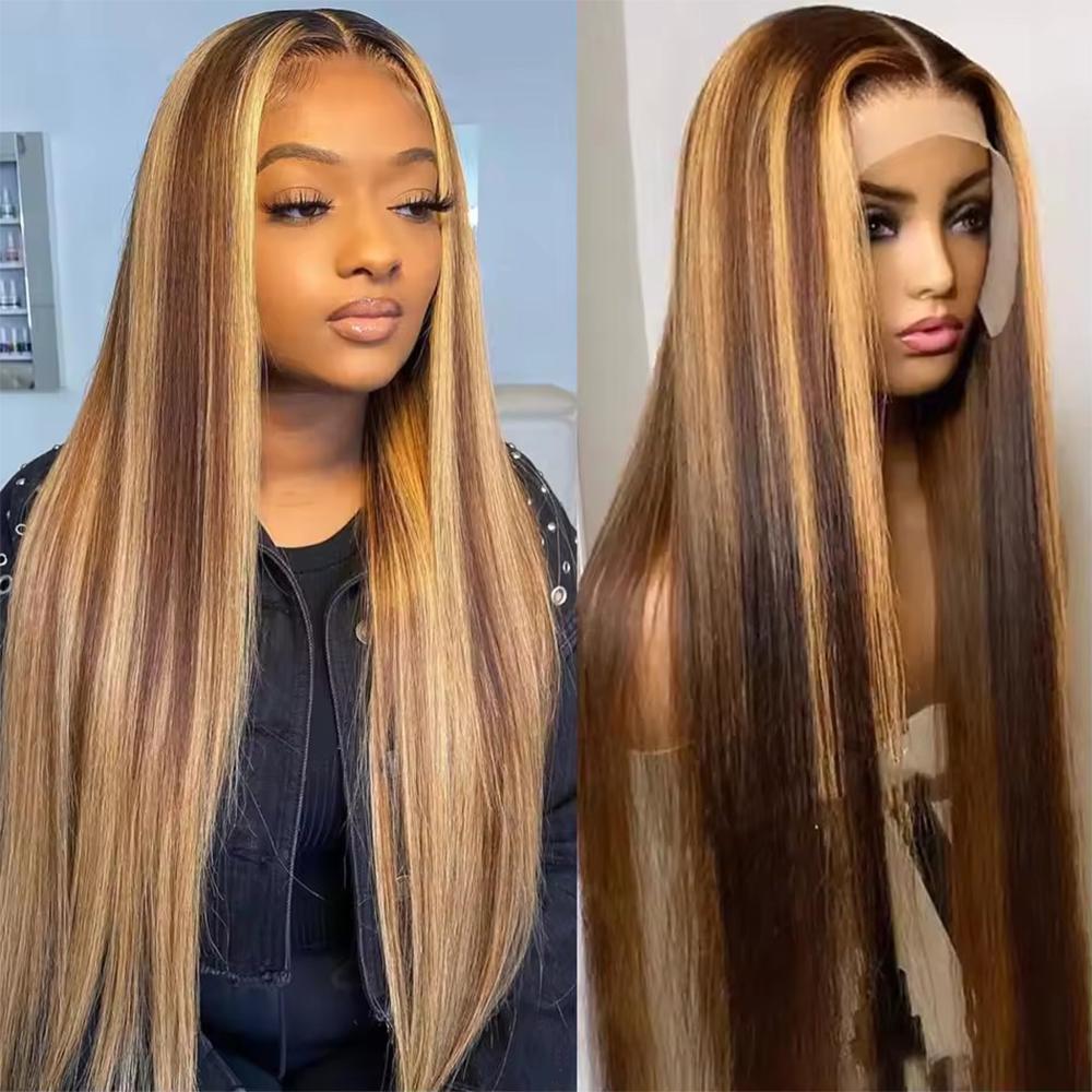 Highlight Wig 13x6 Human Hair Honey Blonde Brown Colored HD Lace Front Wigs For Women Pre Plucked Bone Straight Lace Frontal Wig