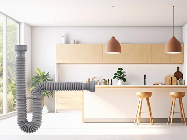 2 Pack 1-1/2" P-Trap Pipe, Flexible Sink Drain Pipe with 2 Rubber Sealing Rings, Flexible Drain Pipe Expandable 11"-34.5" P Trap Tubing Pipe for Kitchen Sink & Garbage Disposal, Gray