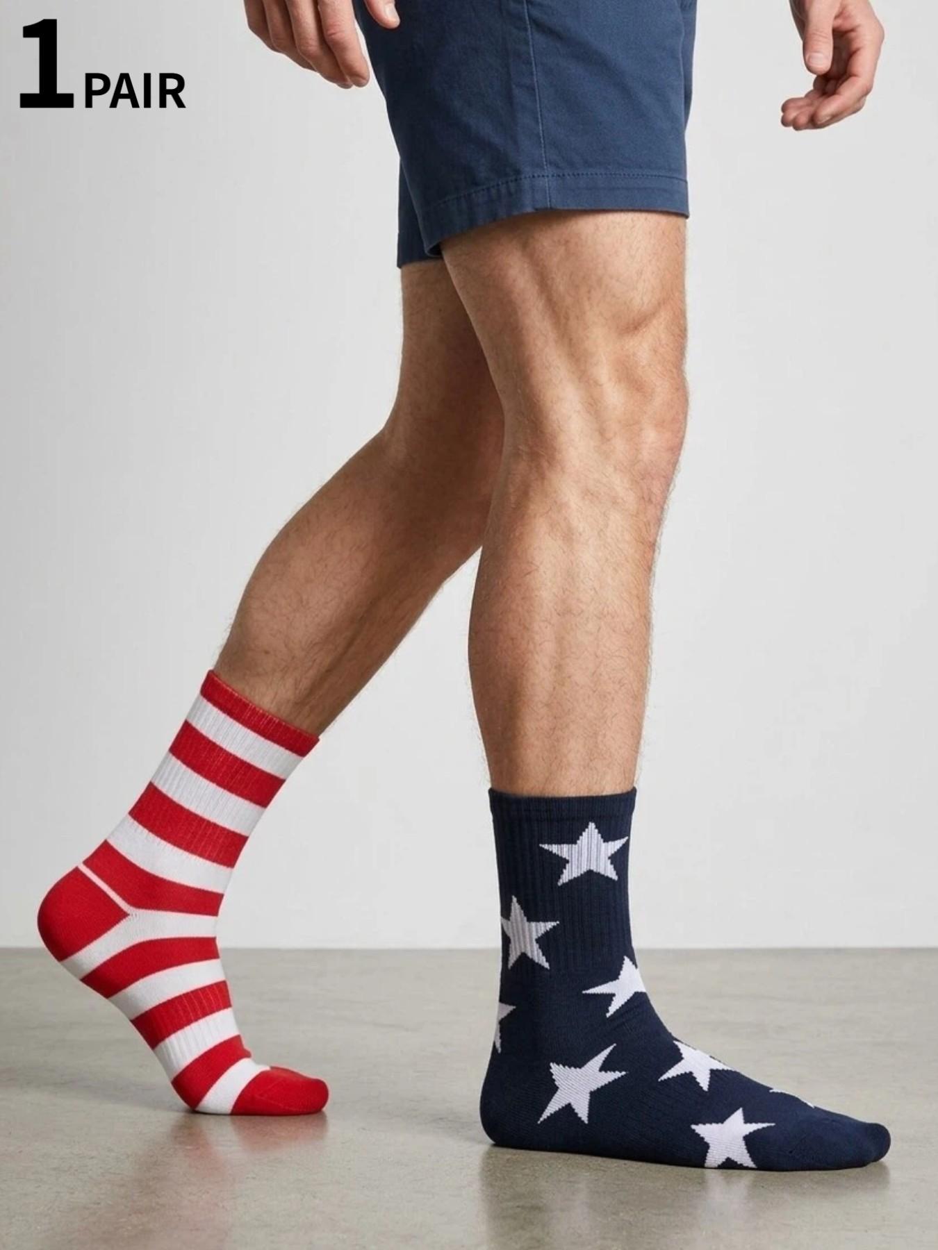 1 Pair of Fun Men's Socks, Creative U.S. Independence Day Knit Socks, Women's Socks, Crazy Fun Socks