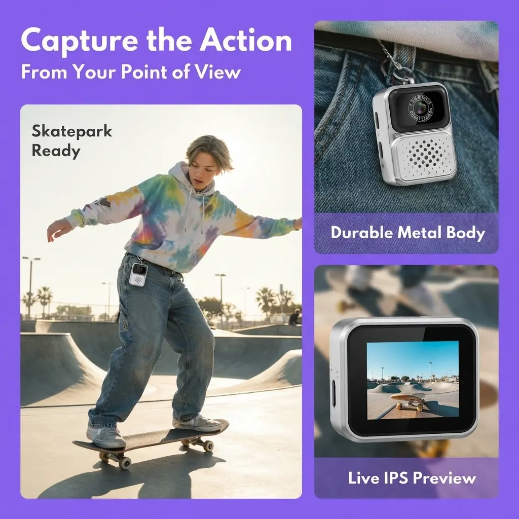 2026 S130 Mini Life Camera, 640P with 0.96" IPS Color Screen, 60 Mins Recording, Light Portable Camcorder for Sports Outdoor, No SIM Card