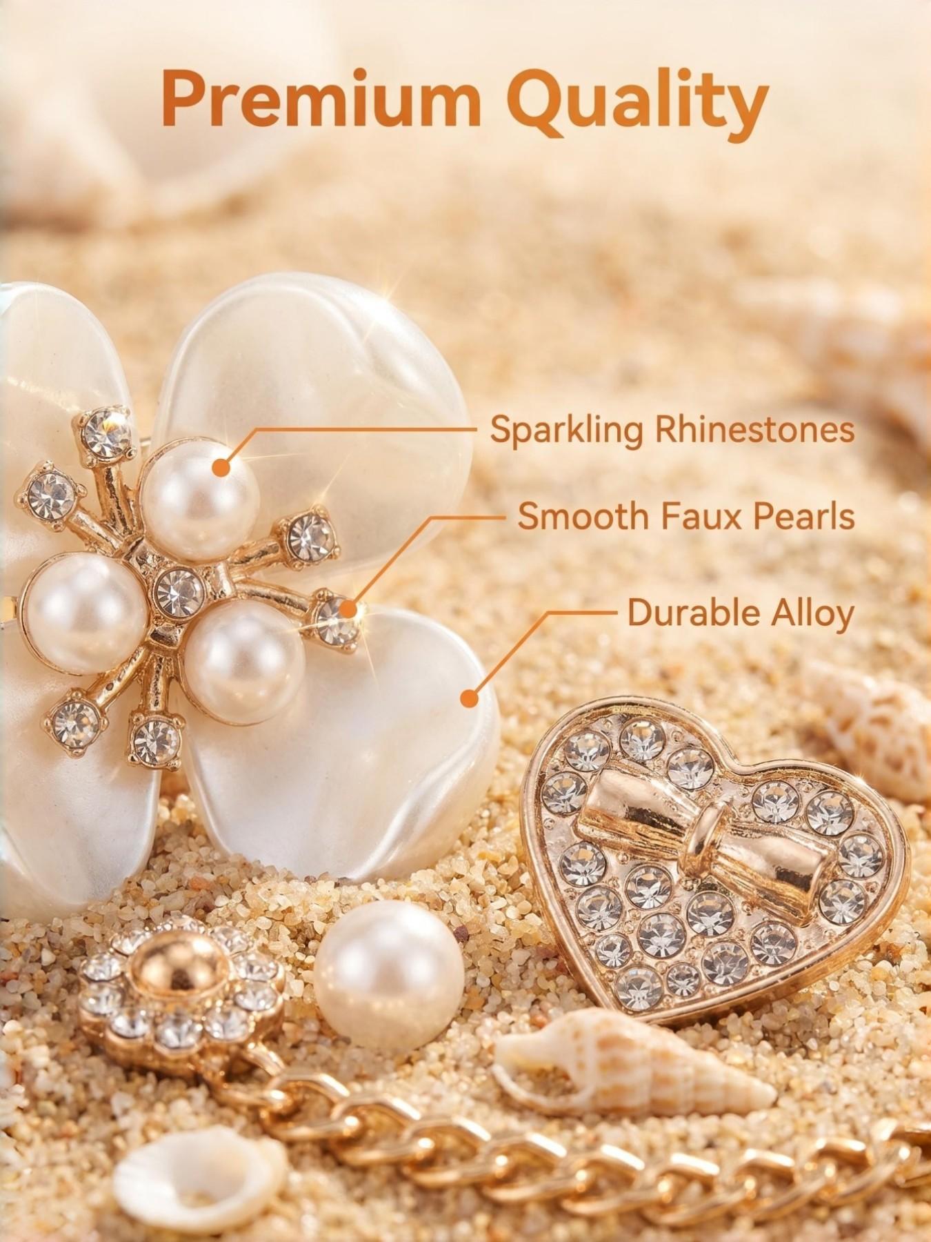Alone Luna 18/20pcs Bling Shoe Charms, Crystal Rhinestone Decor, Cute Party Birthday Accessory, Beach Travel Footwear Decoration
