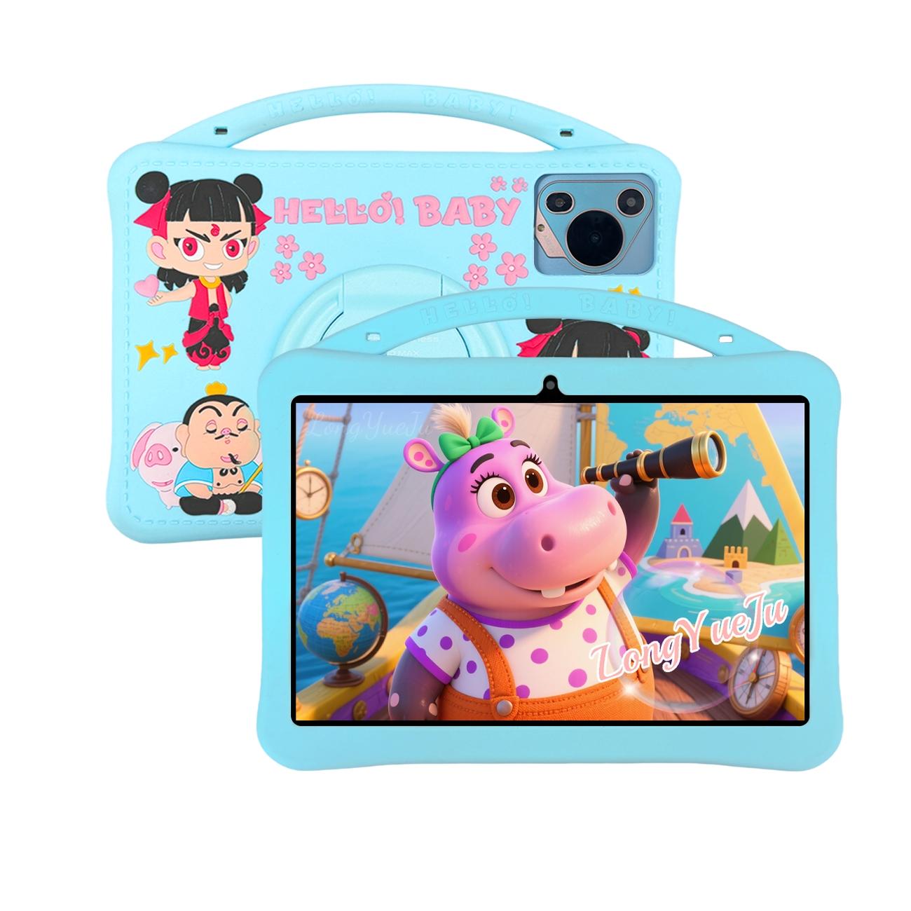 10.1-inch Android tablet, best-selling style, equipped with multiple smart applications, IWAWA educational software includes knowledge from multiple fields, with parental control function, no adapter, blue/pink, suitable as a holiday gift
