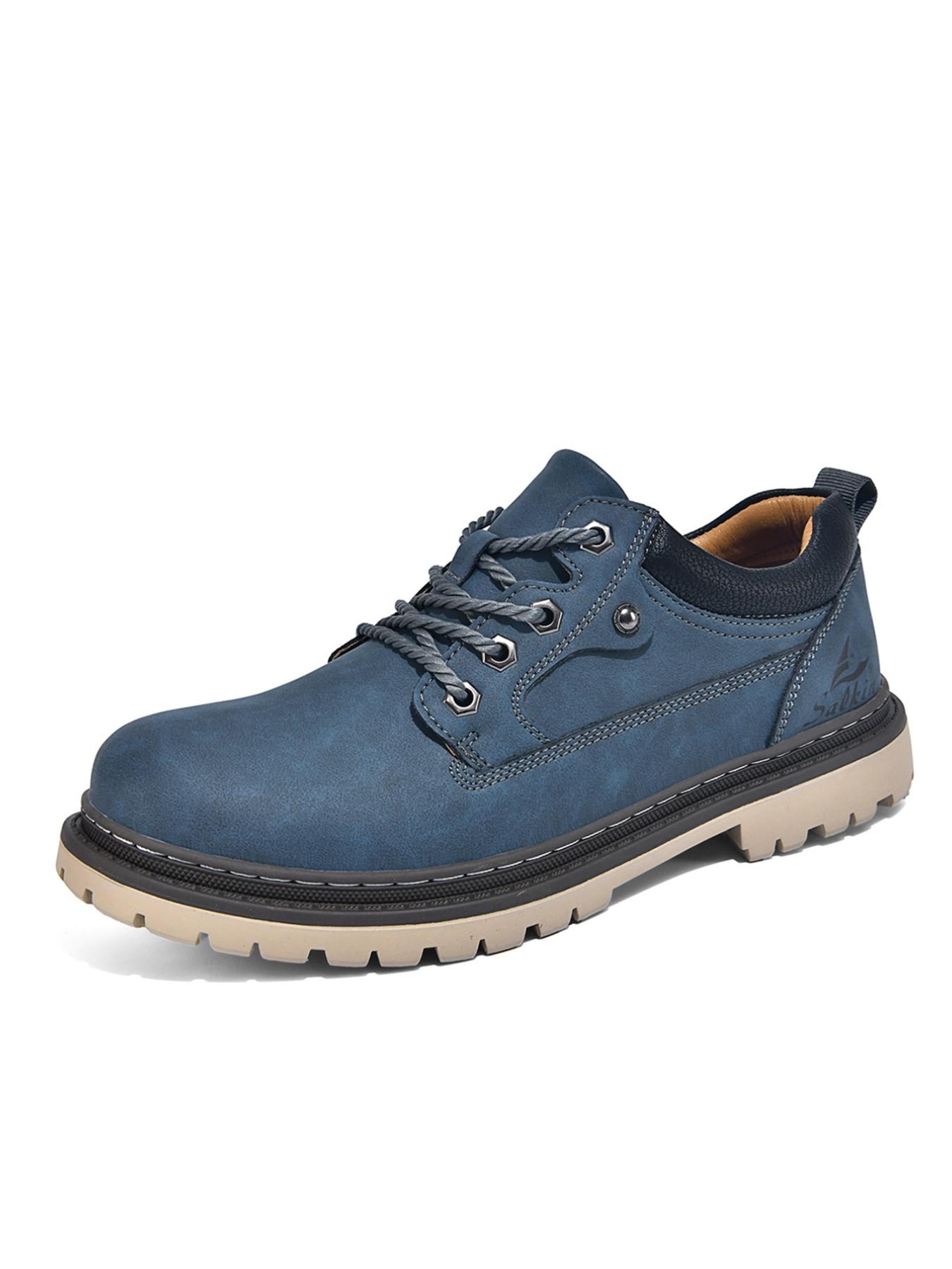Men's Handmade Casual Boots, Fashionable Lace-Up Low-Top Boots, Suitable for All Seasons Outdoor Hiking and Daily Wear, Thick Sole Comfort