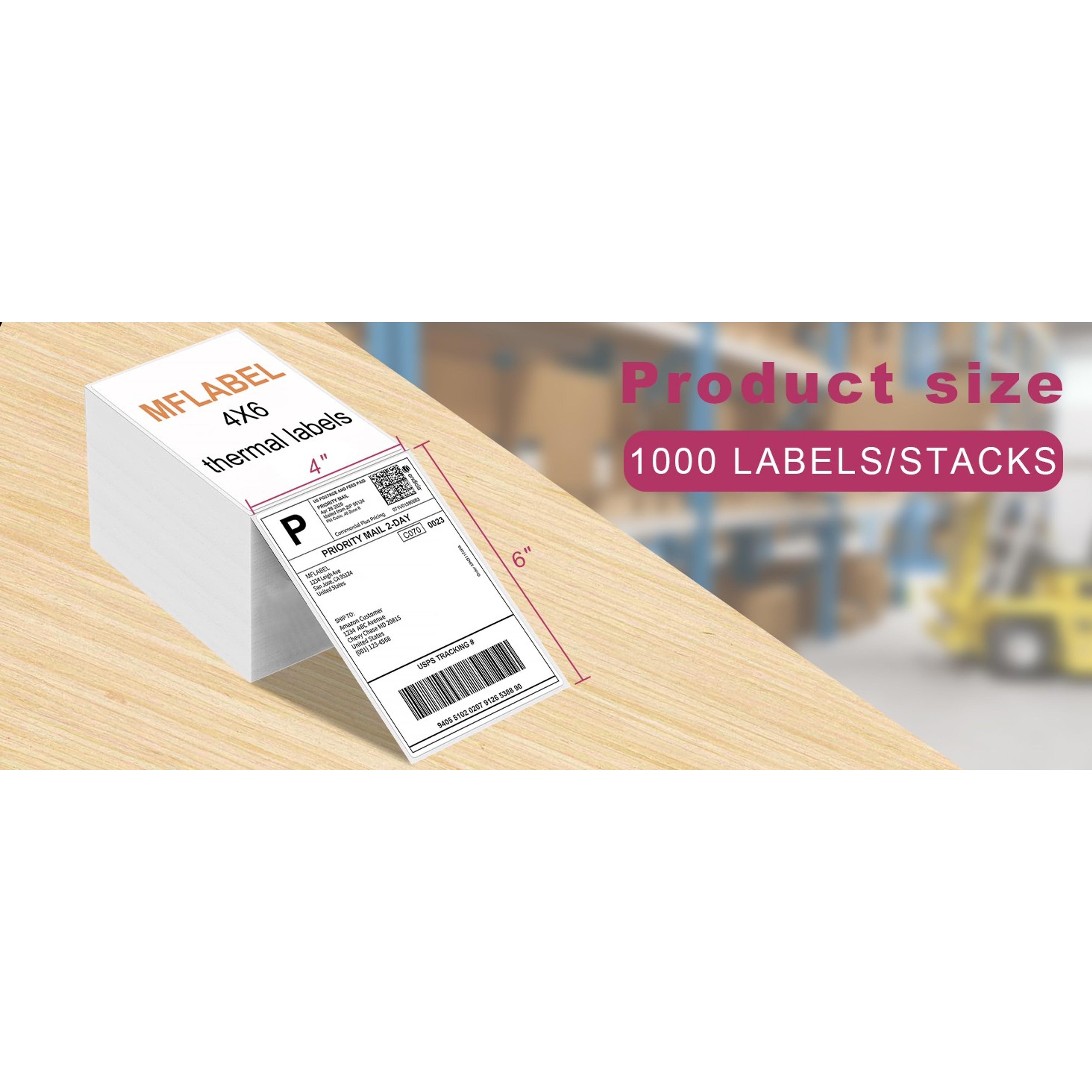 4x6 Direct Thermal Labels (1000 Labels) 4" x 6" Perforated Shipping Labels Compatible with Zebra Printers Fanfold Thermal Label Stickers for Shipping Packages - 1 Stacks White Labels