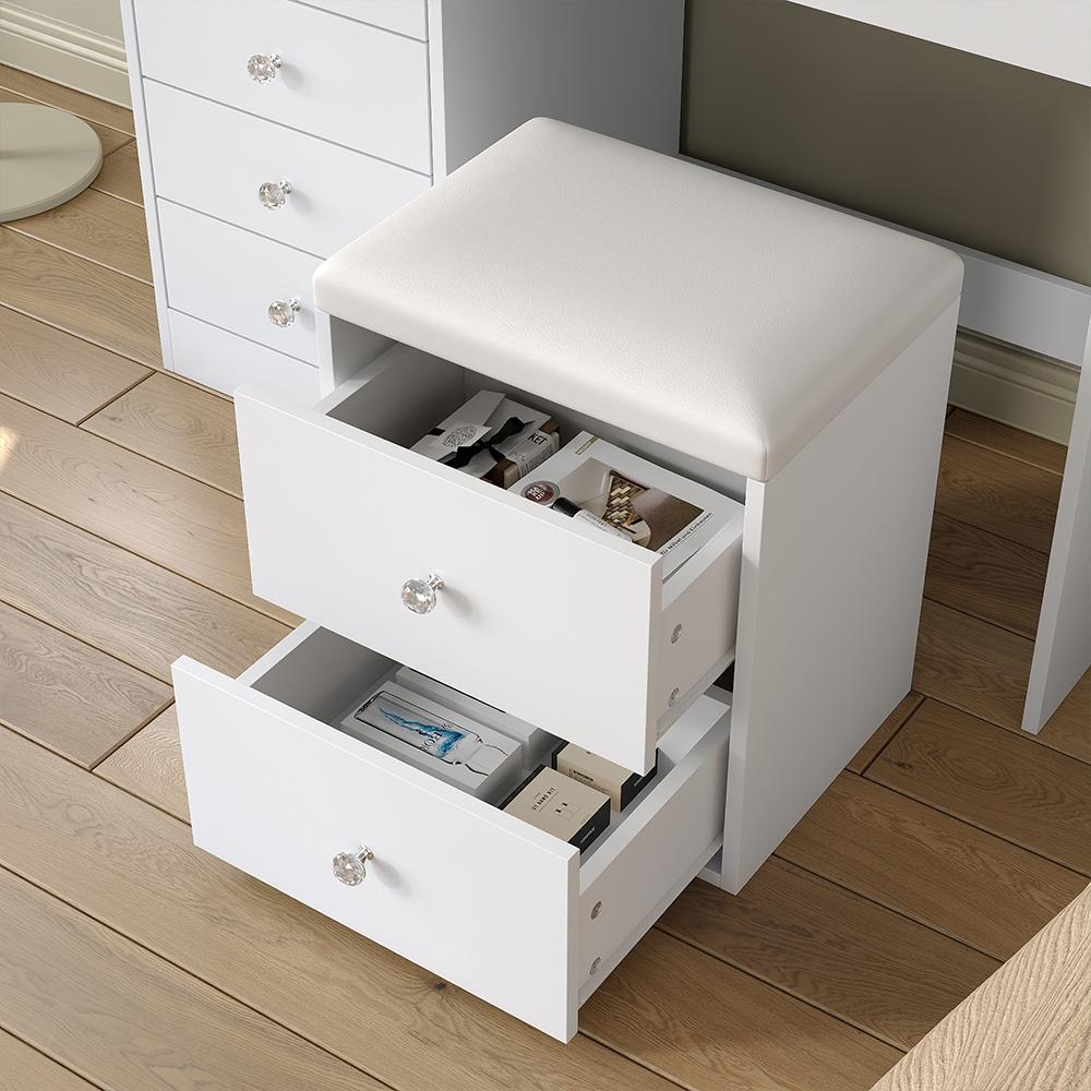 FUSOU 72‘’ Tall Multi Space Vanity Desk with Mirror and Lights, Makeup Vanity with Drawers & Storage Stool, Makeup Desk with Glass Top & Power Outlet, Dressing Table for Bedroom, White