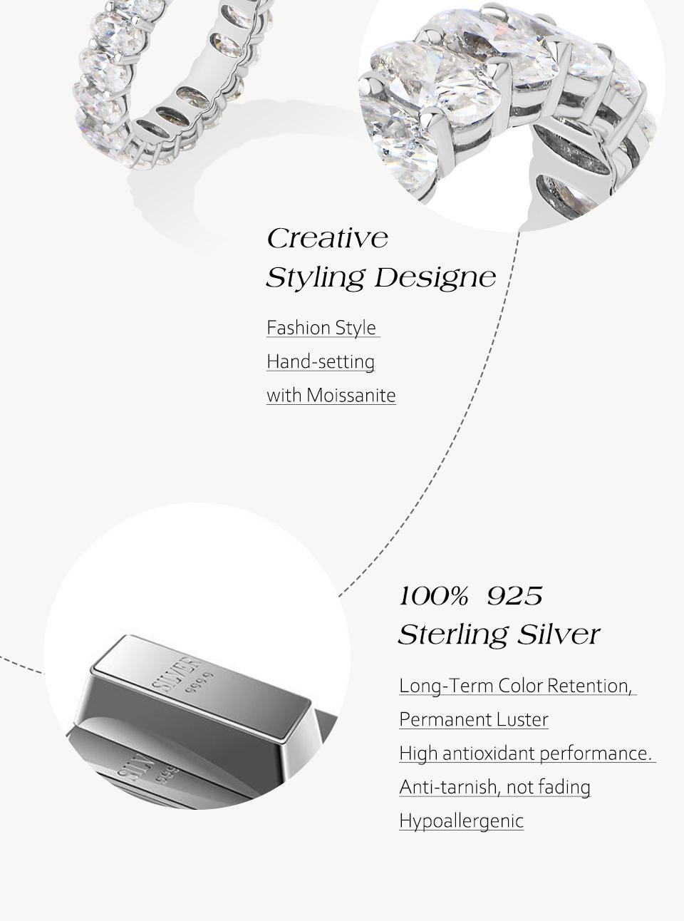 ATTAGEMS Oval Cut 1.8CT Half Eternity Band D VVS1 Synthetic Moissanite Ring for Women Matching 925 Sterling Silver Wedding Band Jewelry Gift R225 SpringStatements