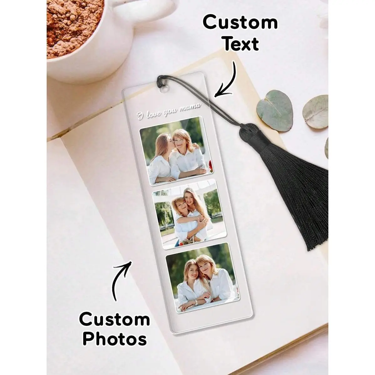 1pc Customized Photo & Text Bookmark With Tassel, Acrylic Material, Customizable Text And Photo, Personalized Photo & Text Bookmark, Personalized Bookmark, Photo Collage Bookmark, Souvenir, Exquisite Commemorative Gift, Birthday, Anniversary