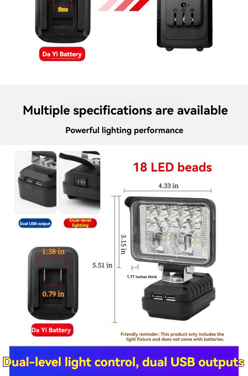 High Brightness LED Work Light Compatible with Makita & Dayi Lithium Batteries, Super Bright Outdoor Floodlight, Portable Emergency Job Site Lamp for Construction Repair Camping, Waterproof Cordless LED Flashlight Tool Light