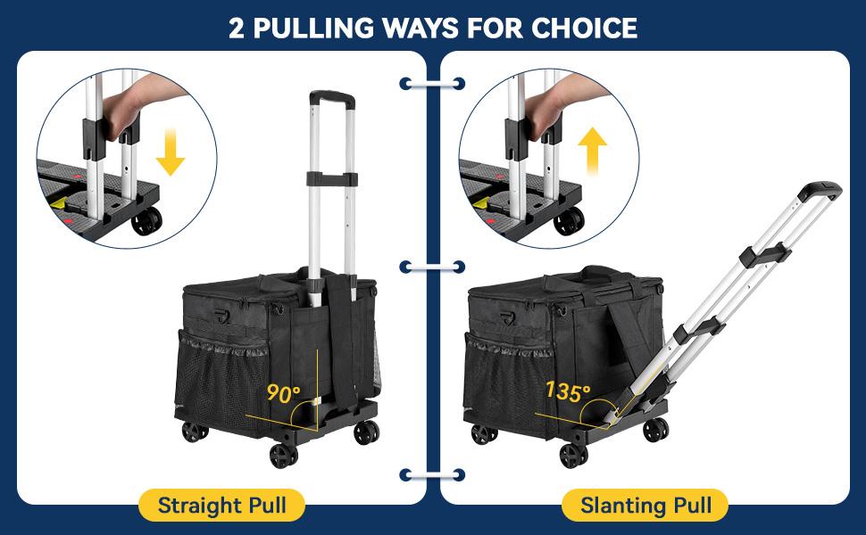 Extra Large Rolling Cleaning Caddy Bag with Detachable Trolley, Upgraded 360° Free Rotating with 5 Wheels and Dust-Proof Lid, Professional Cleaning Supplies Bag for Housekeepers, Black Collapsible Multi-Purpose Camping Cart