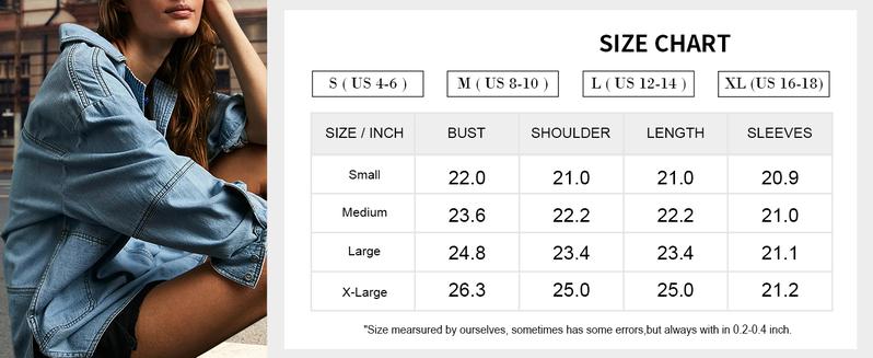 Goranbon Women's Denim Pullover Casual Notch V Neck Blouse Loose Fit Long Sleeve Jean Jacket with Pocket