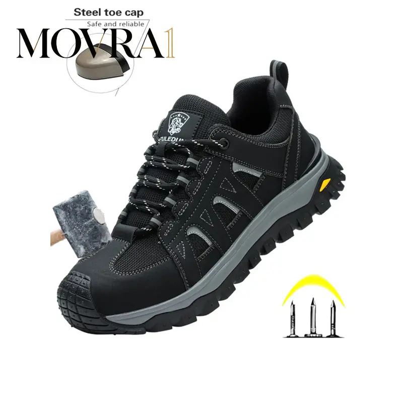 MOVRA1 Steel Toe Work Shoes Men, Work Safety Footwear, Anti-smash Resistant Puncture Resistant Safety Boots, Comfortable Work Boot Construction Safety Toe Leather