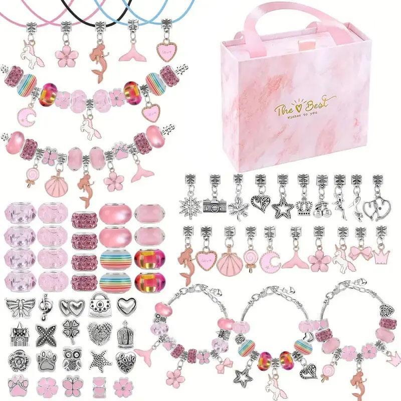 67-Piece DIY Mix Beads Bracelet Kit for Girls Aged 6-10, Includes Jewelry Making Supplies & Portable Box, Perfect Birthday Gift Idea