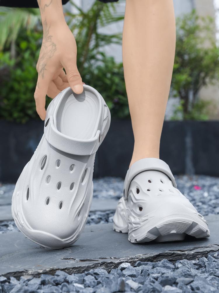 Women's Light Blue Thick-Sole Clogs: Breathable Hollow + Soft Shock-Absorbing, Anti-Slip Bathroom Home Slides