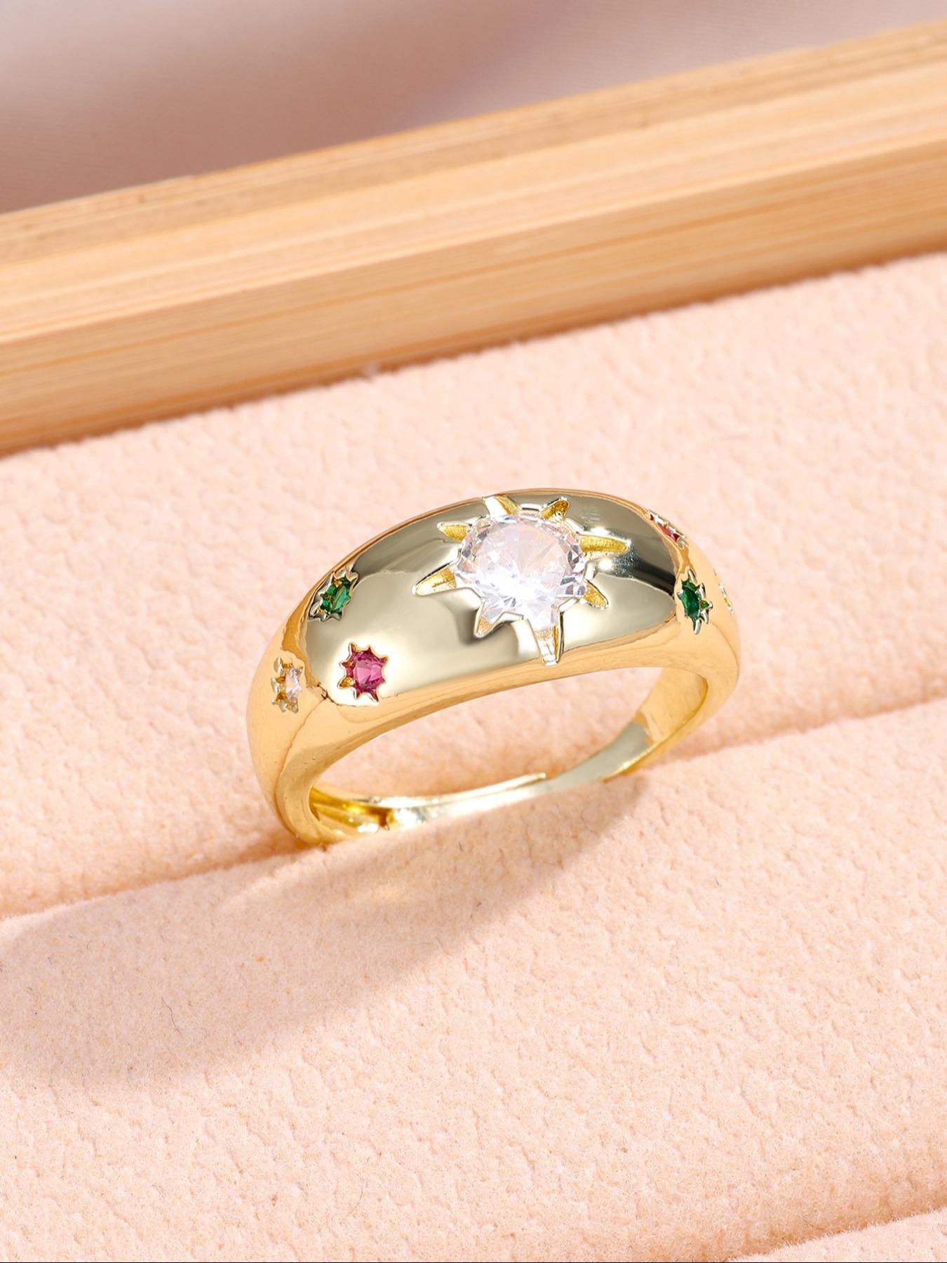 Elegant Rhinestone Star Ring, Vintage Dopaamine Starburst Design, Luxury Fashion Accessory, Perfect Gift for Girlfriend Birthday Festival