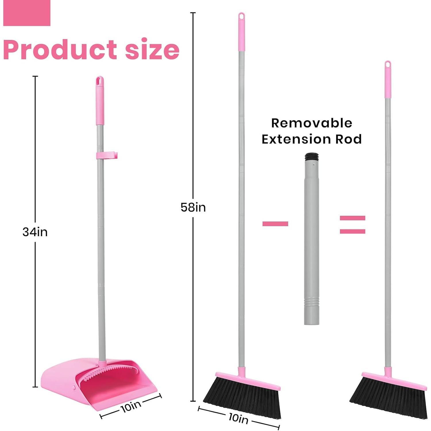 Broom and Dustpan Set,58" Long Adjustable Handle Small Broom with Stand up Dustpan Combo Set with Dust Pan ,for Indoor  Office Floor Cleaning
