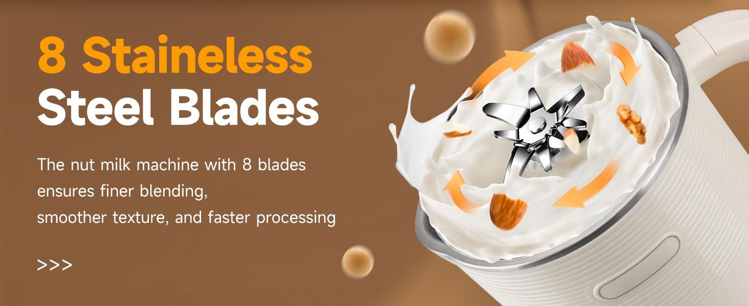 10 in 1 Almond Milk Maker & Nut Milk Maker Machine, 35oz Automatic Soy, Oat, Coconut Milk, Juice & Porridge Maker with 8 Blades, Delay Start, Keep Warm, Boil Water, Self-Cleaning, Cream