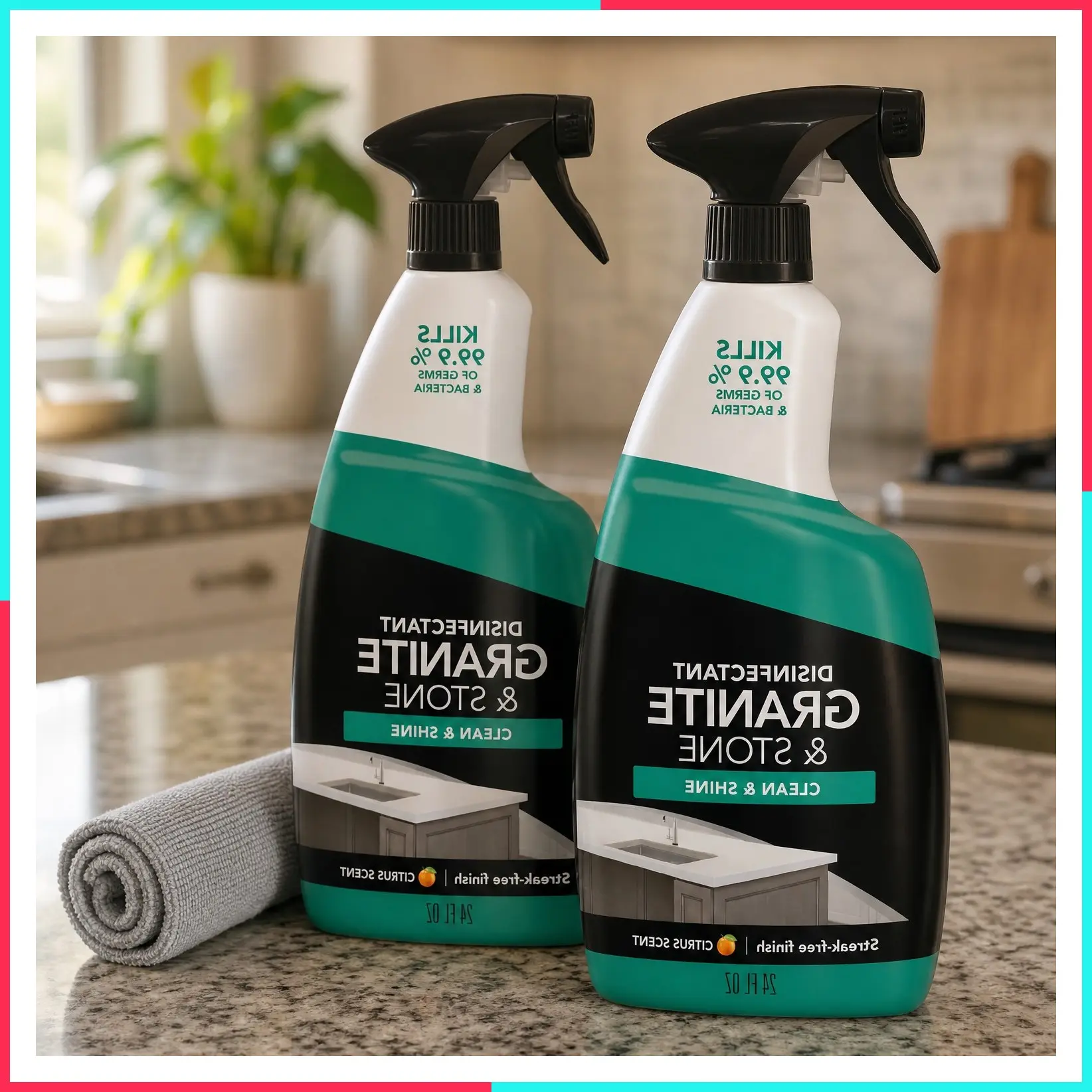 Disinfectant Granite Daily Clean & Shine 2 Pack with Polishing Cloth Safely Clean Disinfect and Shine Granite Marble Soapstone Quartz Quartzite Slate Limestone Corian Laminate Tile Countertop