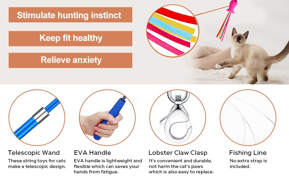 【TikTokShopBlackFriday】Cat Wand Toys ,Set Interactive Cat Toys - Retractable Wand Toy and Feather Toys Refills for Indoor Cats to Chase and Exercise, Cat Feather Toys for Play Chase Exercise with Kitten