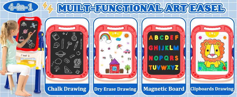 【New Easel】Easel for Kids,Toddler Toys for Ages 2-4, Double-Sided Magnetic Kids Art Easel for 2 Year Old Boy Birthday Gift,Toys for 3 Year Old Boy Dry Erase Boards,Drawing Boadrs for 2 3 4 5 Years Old Girl Gift