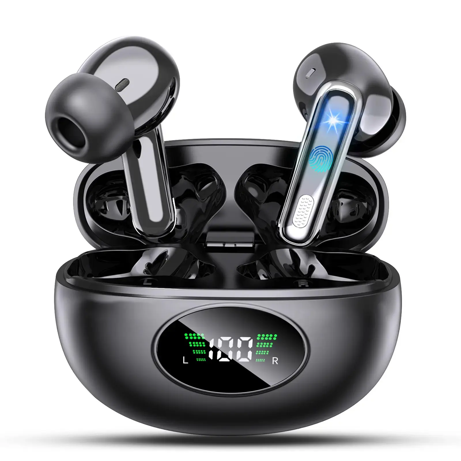 True Wireless tws In-Ear Earbuds, LED Digital Power Display, Dual Dynamic Drivers for 3D Stereo Surround Bass, Clear Vocal, Low Latency Movie Playback, Long Battery Touch Control Headphones for Commute & Daily Music