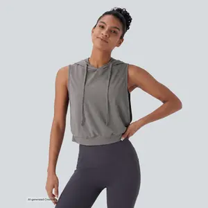 Halara Hooded Drawstring Sleeveless Cropped Running Tank Top