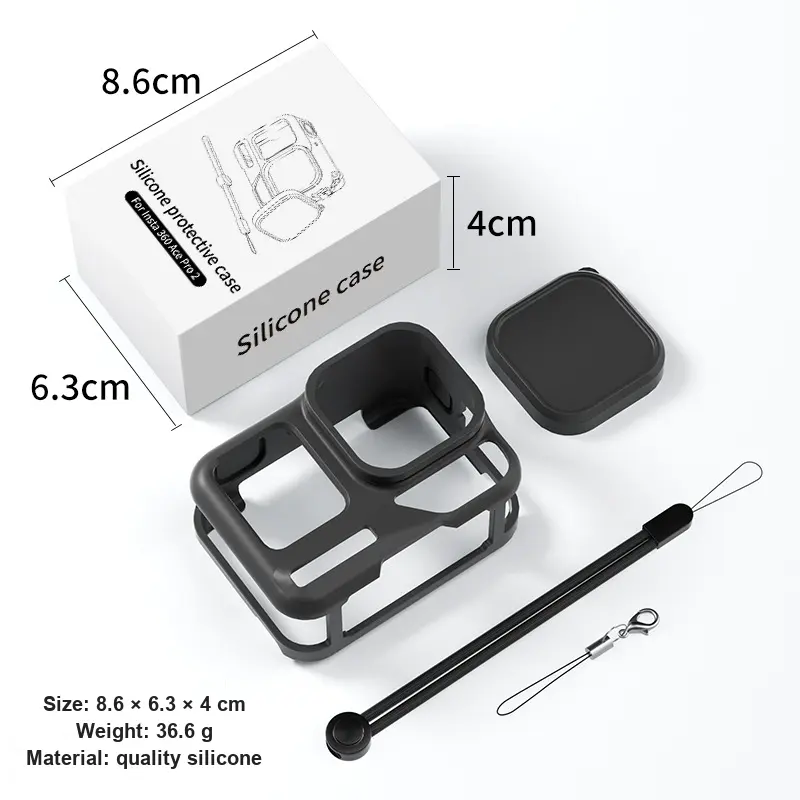 Premium Silicone Protective Case Accessory for Insta360 Ace Pro 2 | Full-Coverage Camera Sleeve with Lens Cap, Wrist Strap & Anti-Loss Lanyard - Soft Shockproof Cover for Vlogging, Travel & Outdoor Shooting (with Retail Box)