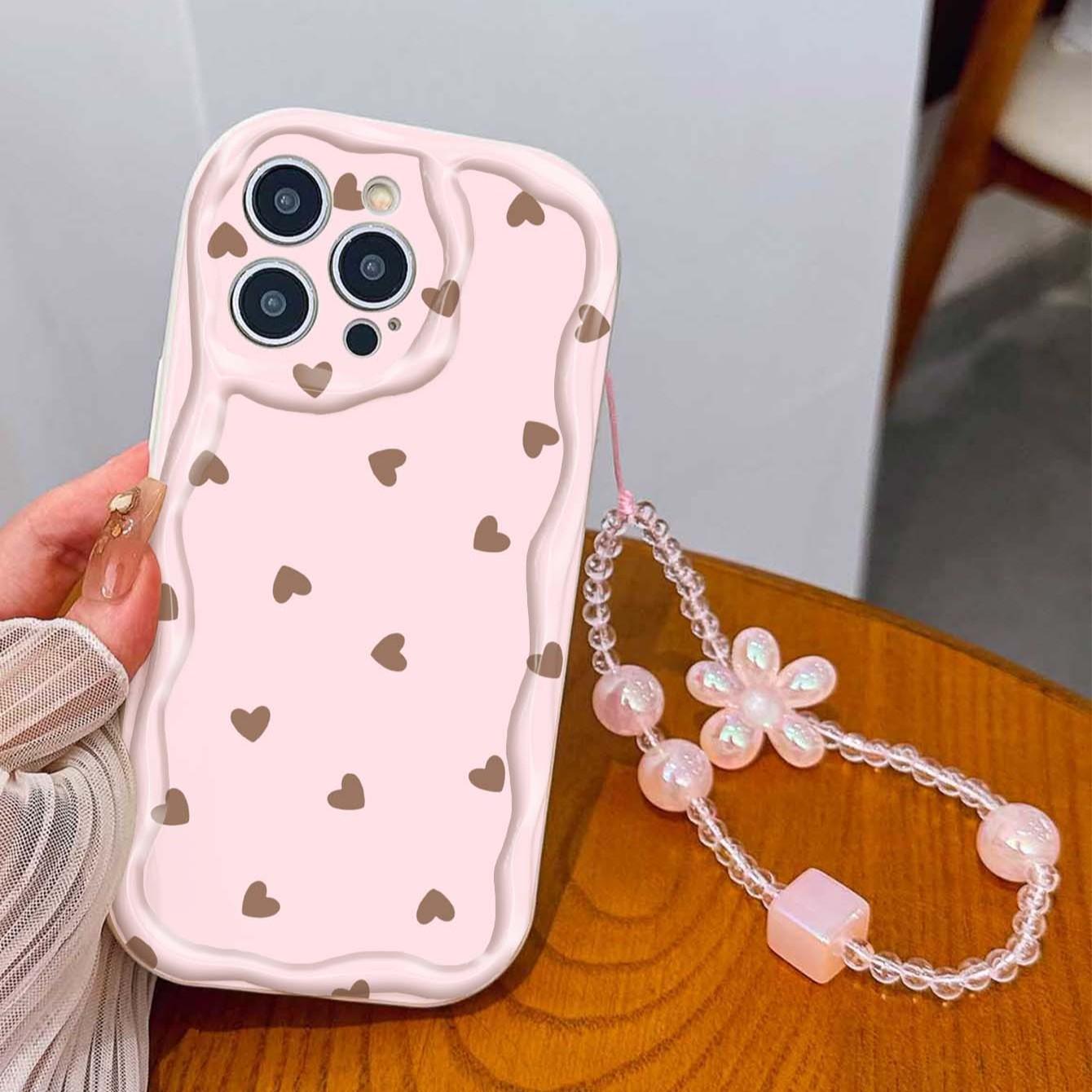 Heart Pattern Tpu Phone Case with Lanyard, Shockproof Wave Edge, Compatible with Apple Models, Perfect Gift for Girls