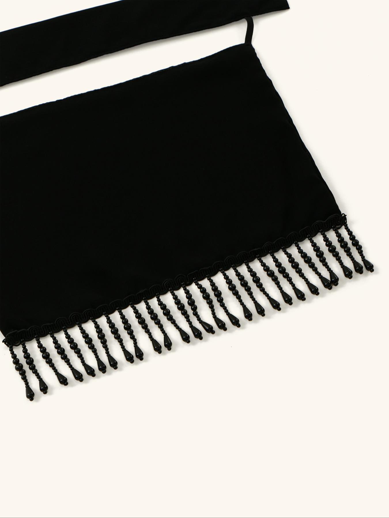 Women's Plain Beaded Fringe Mask with Elastic Band, Daily Use Headscarf, Sparkling Casual Hijab, Niqab, 1pc Ladies Face Covering