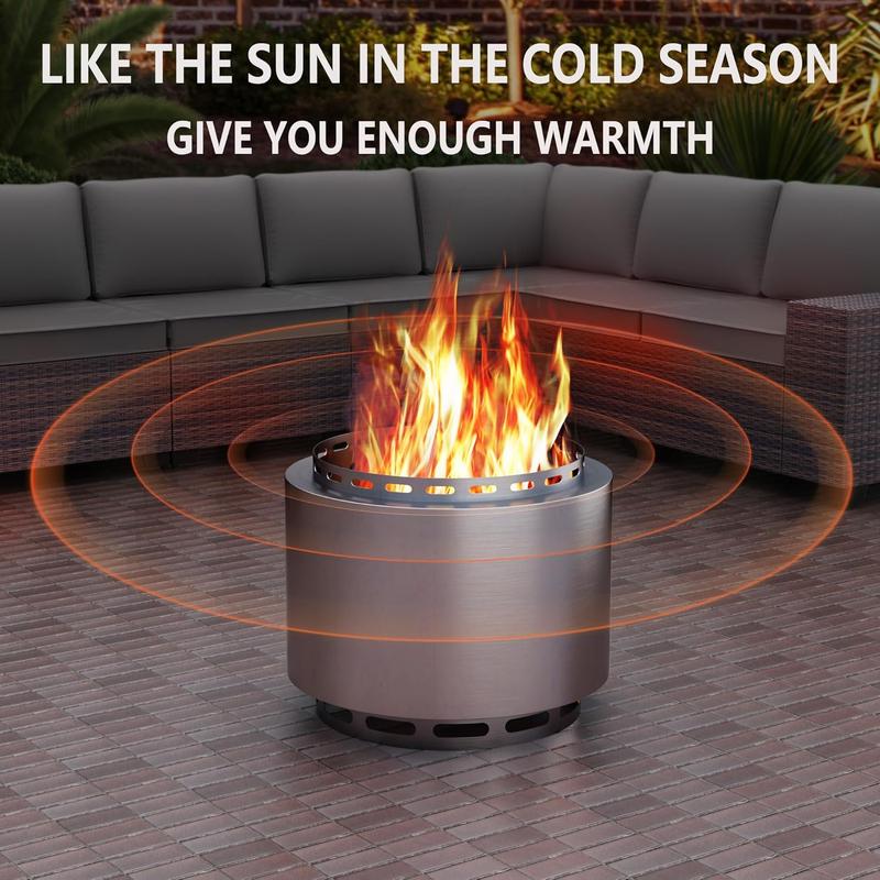 Kullavik 19 Inch Outdoor Fire Pit, Metal Firepit Stove Smokeless Portable Stainless Steel with Weather Resistant Cover, Wood Burning for Backyard Garden Camping, Safety Modern Design