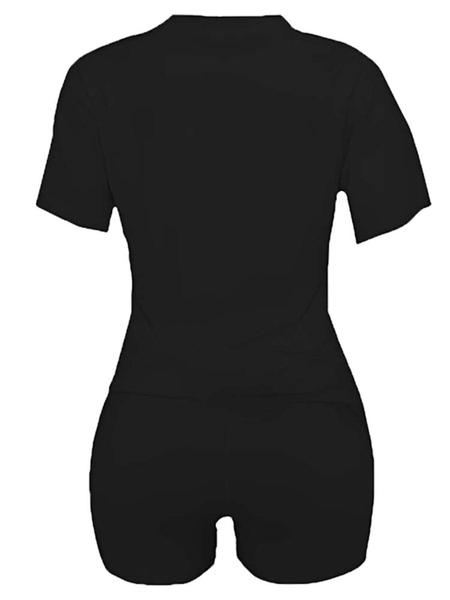 Fashionable Women's Heart Print Letter Pattern Knitwear Set, Regular Length Fitted Tops, Thin Fabric Short Sleeve T-Shirt and Shorts, All Seasons Casual