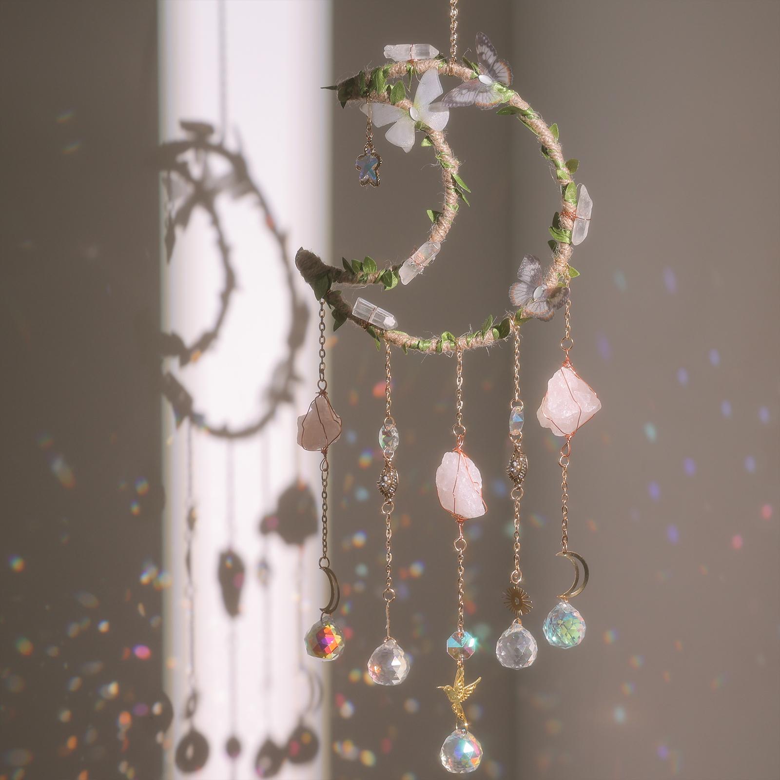 Handmade Hemp-Rope-Wrapped Leaf Butterfly Sun Catcher, Crystal Ball Rainbow Maker Wall Hanging Ornament Home Hanging Decoration Items for Home Décor, Holiday Gift Idea #GLOBAL PICKS