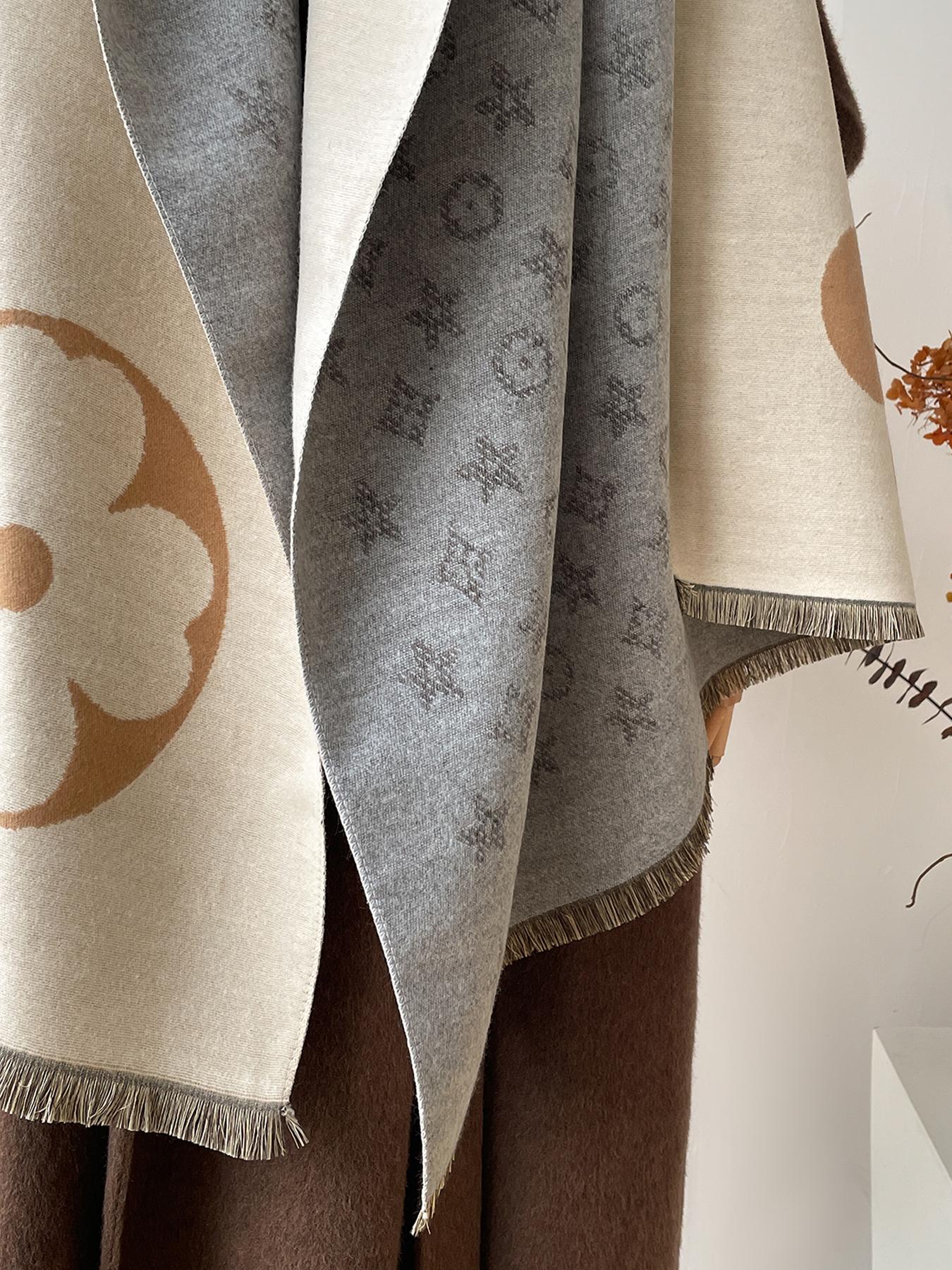 Boho Floral Pattern Imitation Wool Scarf for Women, Thick Soft Double-Sided Boho Style Shawl, Comfortable Design for Fall & Winter Daily Wear