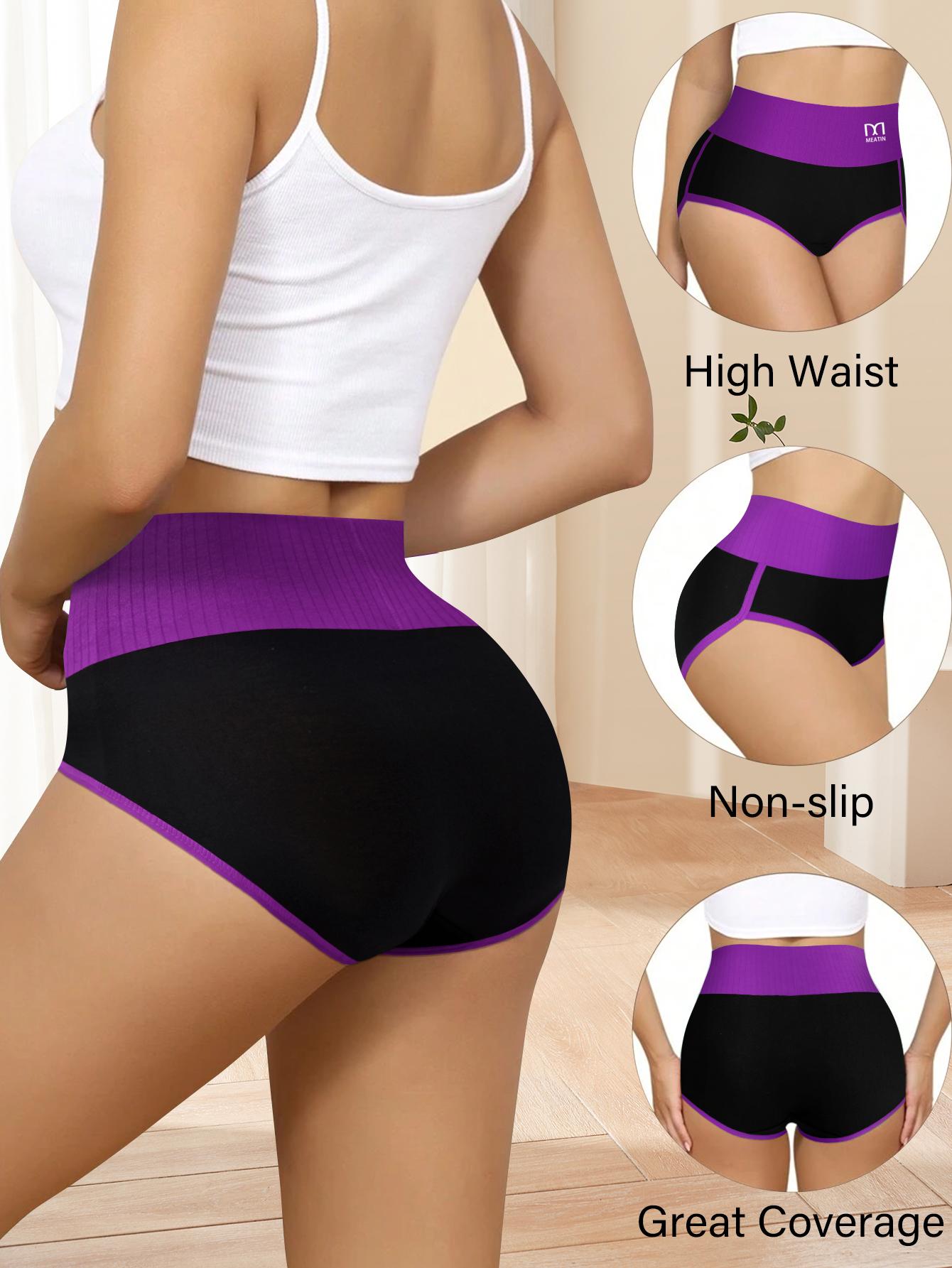 QUAST 5 Pieces High-Waist Seamless Breathable Women's Underwear,Tummy Control and Hip Lifting Sports Briefs,Comfortable Soft Stretch Panties,Multicolor Fashion Briefs Womenswear,Suitable for Daily Wear,Spandex Thong,S-XXL
