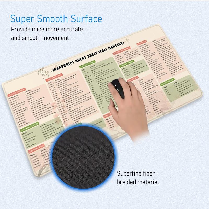 1pc Extra Large JavaScript Cheat Sheet Mouse Pad Practical Office Desk Pad, Computer Keyboard Mousepad with Non - Slip Rubber Base Durable Stitched Edge Perfect Gift for Home and Office Desk Accessories, Desk Gadgets