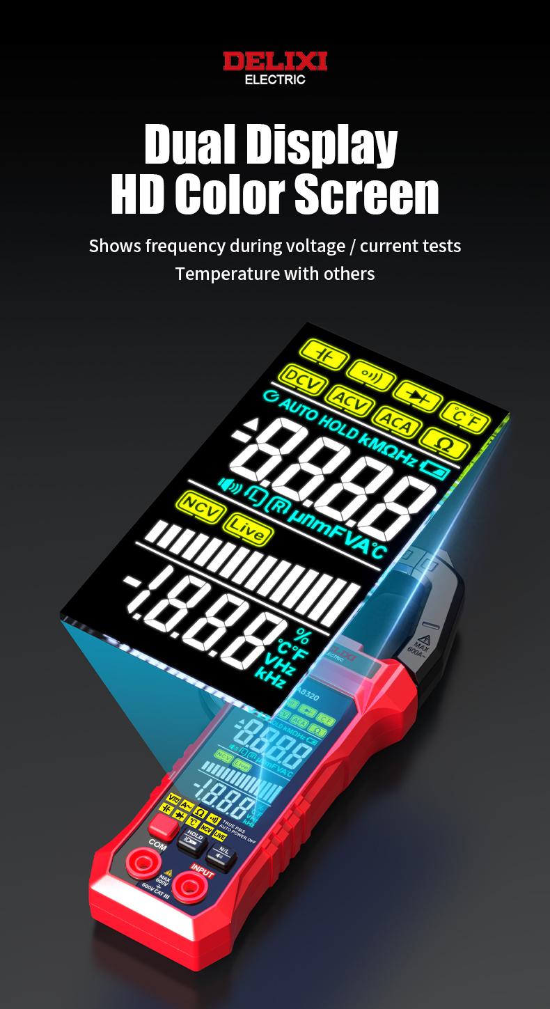 DELIXI Electric Clamp Meter Multimeter 6000 Count Auto-Ranging Voltage Tester, DLX-COA8320 AC/DC Voltage & AC Current, Non-Contact Voltage Testing, Temperature Continuity Resistance Diode Measurement Meter with Storage Bag DELIXI Electric Clamp Meter Multimeter 6000 Count Auto-Ranging Voltage Tester, DLX-COA8320 AC/DC Voltage & AC Current, Non-Contact Voltage Testing, Temperature Continuity Resistance Diode Measurement Meter with Storage Bag