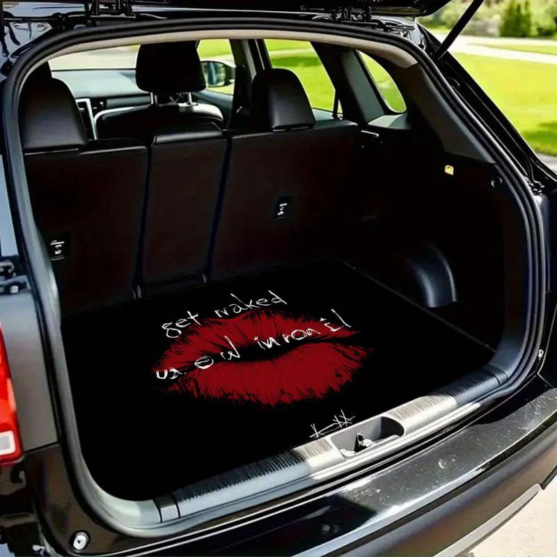 1pc red lip pattern + "get naked" slogan trunk liner - 29.53 x 39.37 inches, durable polyester fiber, protects the trunk and reduces wear and tear, trunk liner, vehicle interior upgrade, strong design pad, high-quality material