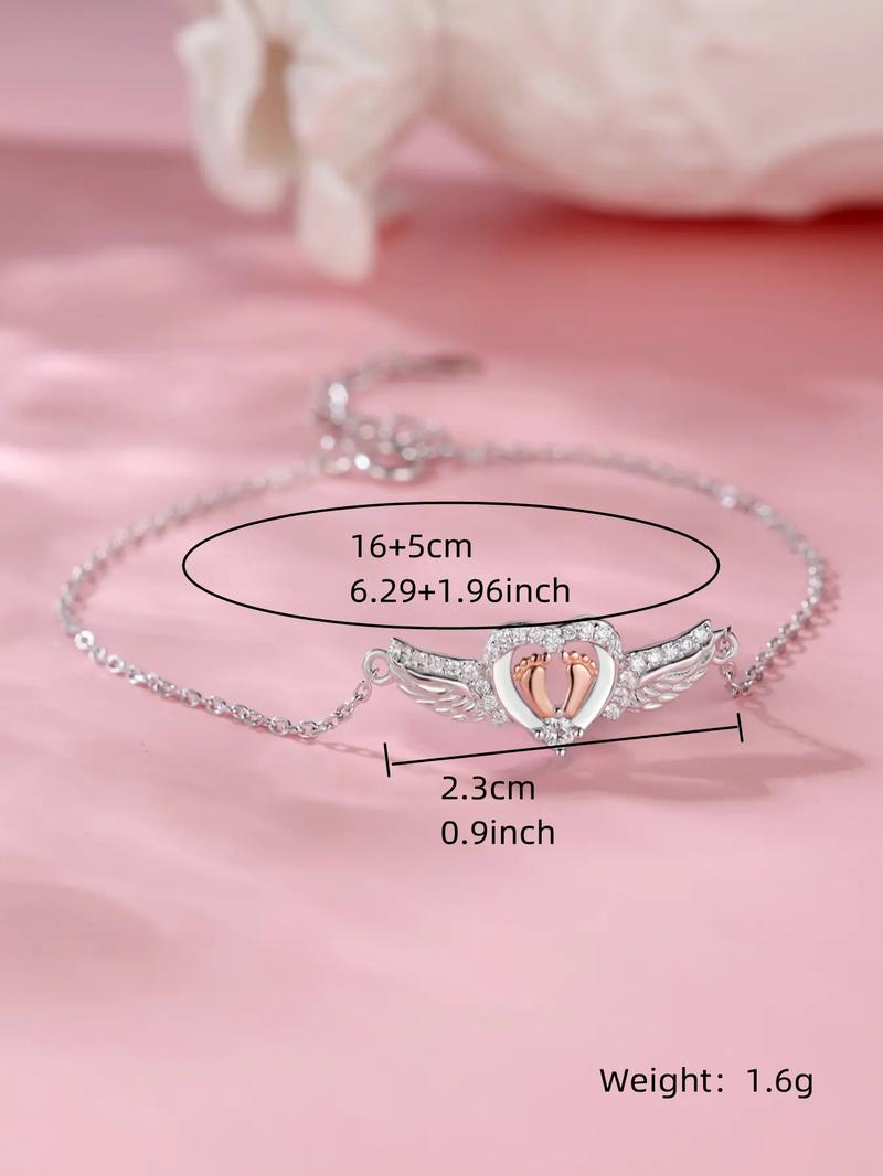 S925 Sterling Silver Wing & Footprint Design Bracelet, Elegant Women's Bracelet, Pretty Bracelet, Fashion Jewelry Accessories for Women & Girls As Gift